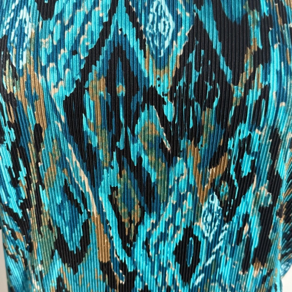 Connected Apparel Floral Crinkle Tiered Pleated Sheath Dress, Teal, Size 20W - Picture 9 of 9